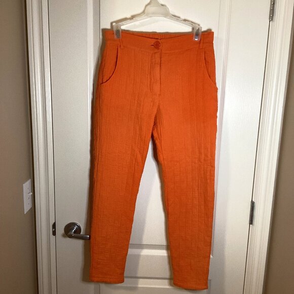 Sunny Studio Paris Pants - Sunny Studio Paris Women's Orange Pants Made in Italy Colorful Boho Quilted